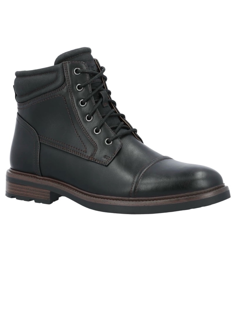George Men's Black Leather Lace-Up Ankle Boots with Brown Welt